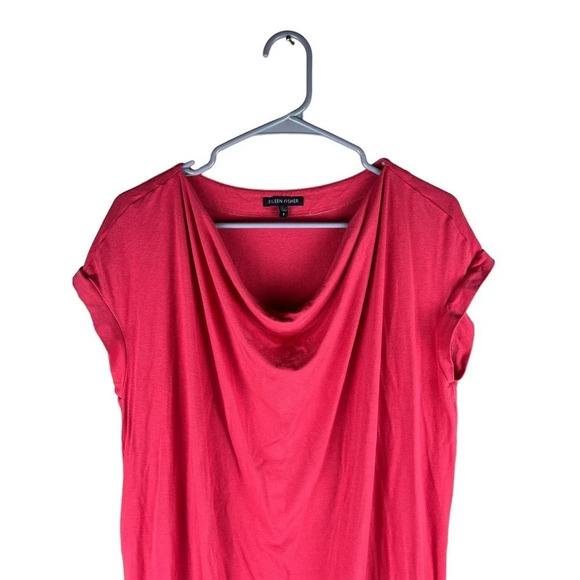 Eileen Fisher Pink Cap Sleeve Drape Shift Dress Women’s Small - Picture 2 of 5